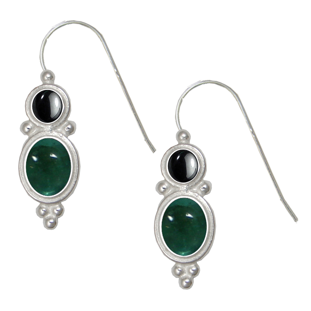 Sterling Silver Drop Dangle Earrings Fluorite And Hematite